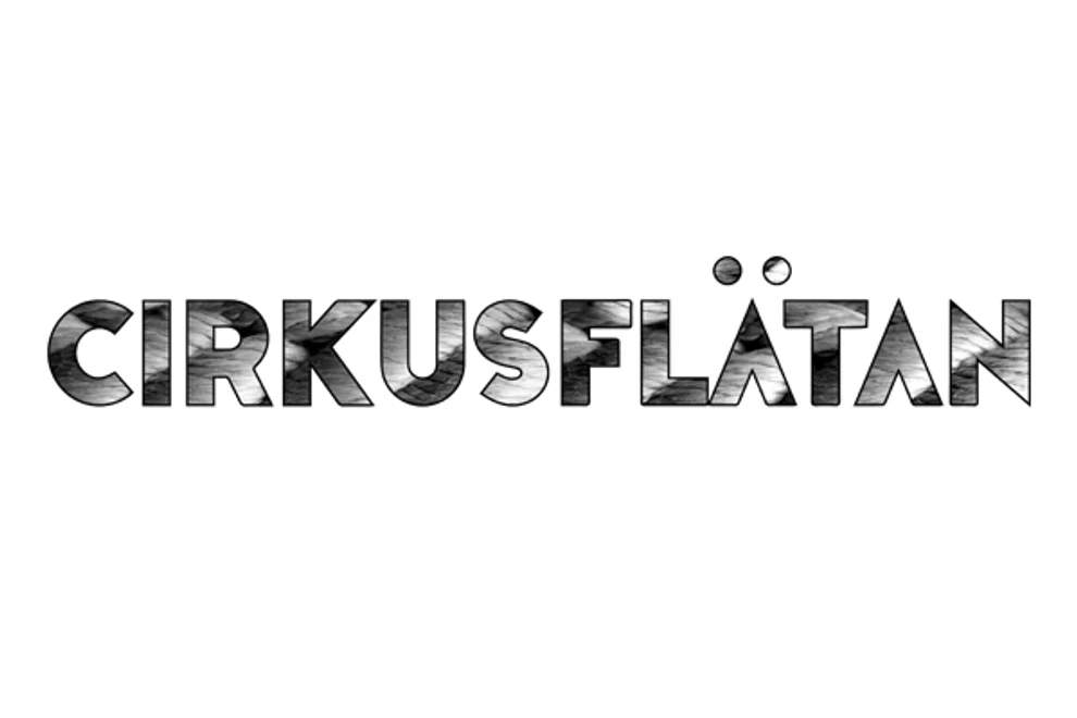 Namnet Cirkusflätan som ordbild i svart och vitt